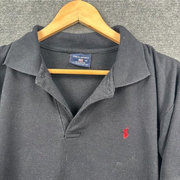 Polo Ralph Lauren Sport Mens Polo Shirt Black Red Embroidered Collared Size M - Picture 2 of 8